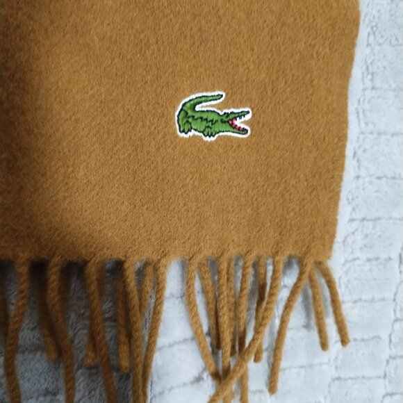 Lacoste Olive Green 100% Wool Scarf-Preppy-Classic-64" - Picture 2 of 6